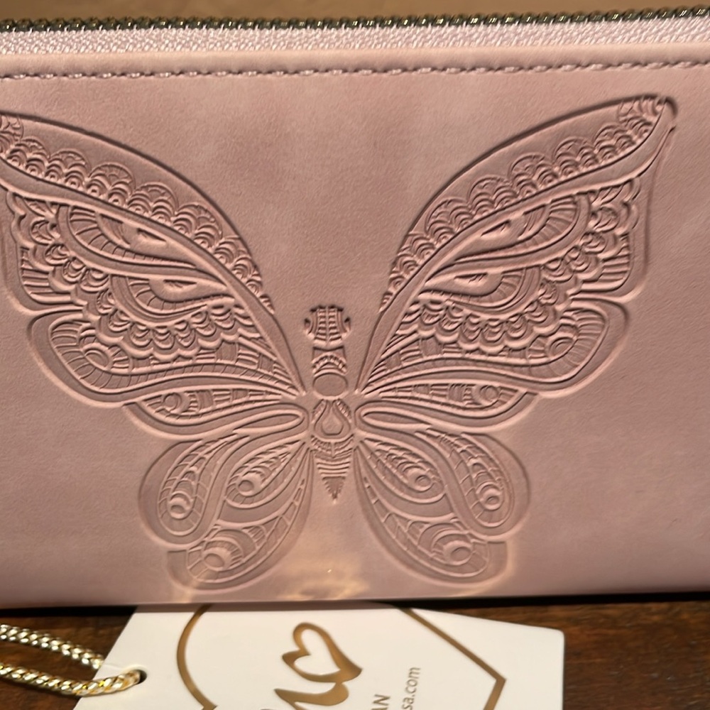 Pink Butterfly Embossed Vegan Micro
Suede Wallet with 20 flower stickers! - Picture 2 of 6
